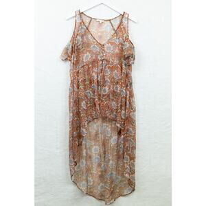 MYSTREE Sheer High Low Long Top Flowy Fairy Earthy‎ Dark Floral Boho Romantic S